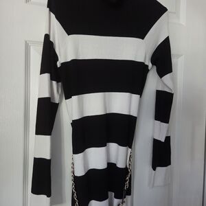 INC International Concepts Black and White Striped Long Sleeve Dress